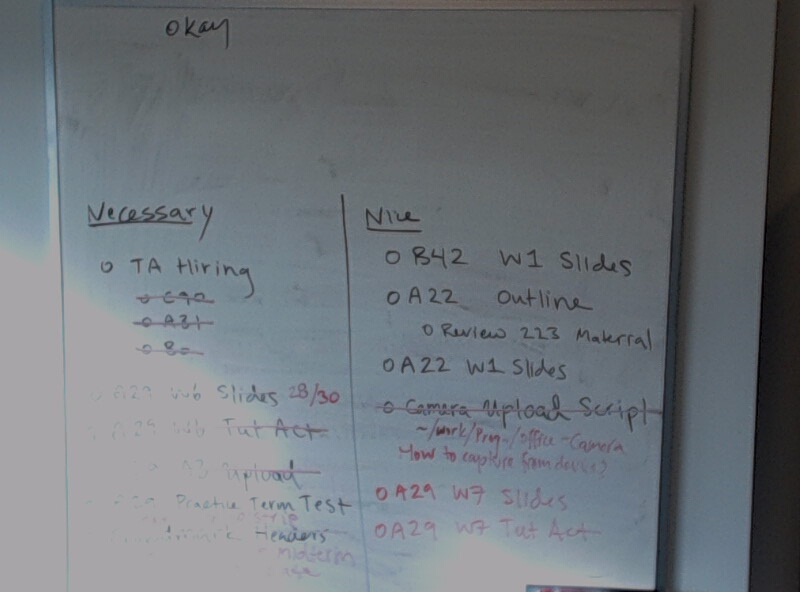 A photo of a whiteboard titled: Zoom-in on To-Do List