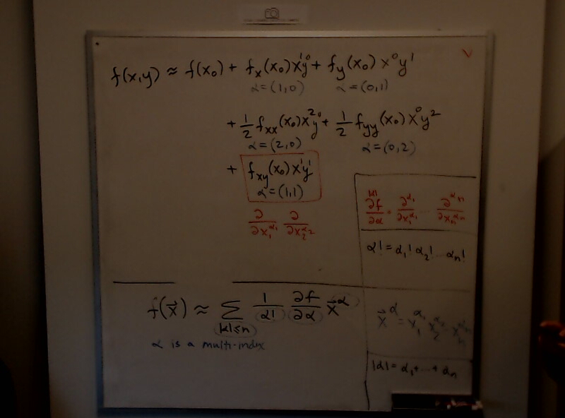 A photo of a whiteboard titled: Taylor Series: The True Formula (Multi-Indices)