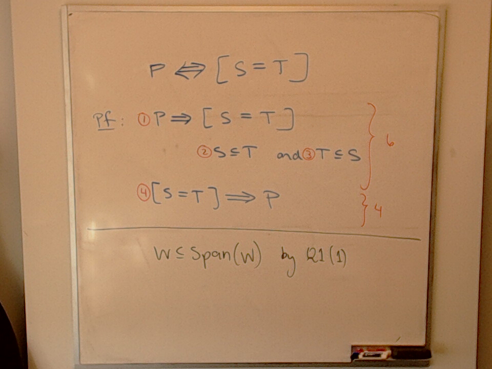 A photo of a whiteboard titled: Proof Structure