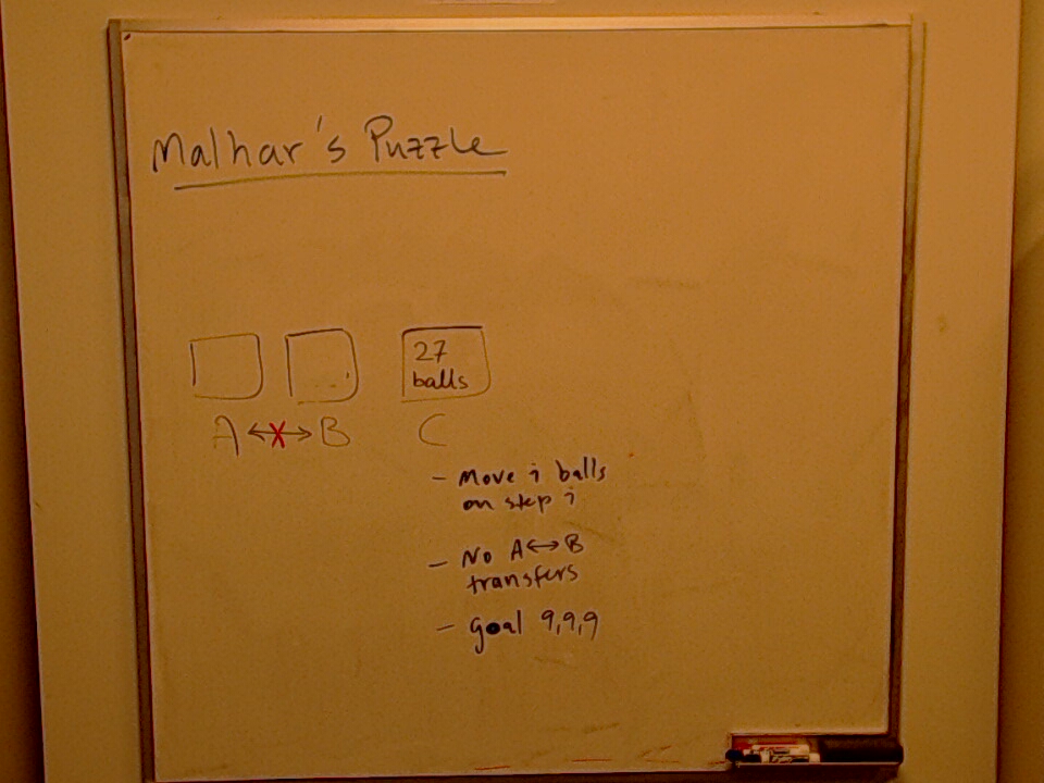 A photo of a whiteboard titled: Malhar’s Puzzle
