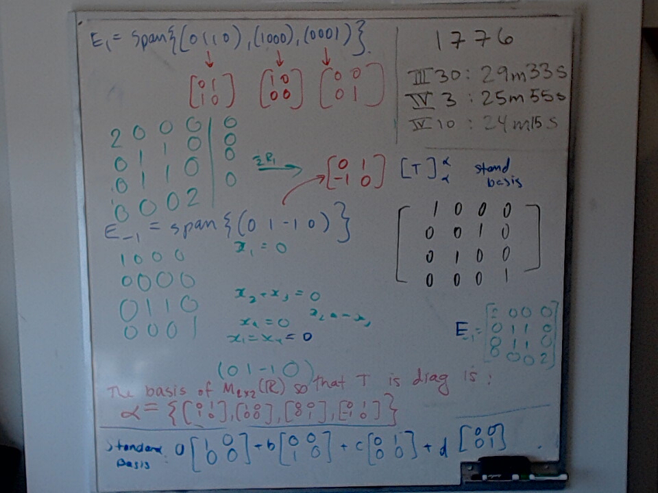 A photo of a whiteboard titled: Diagonalizing Transposition (Part 2)