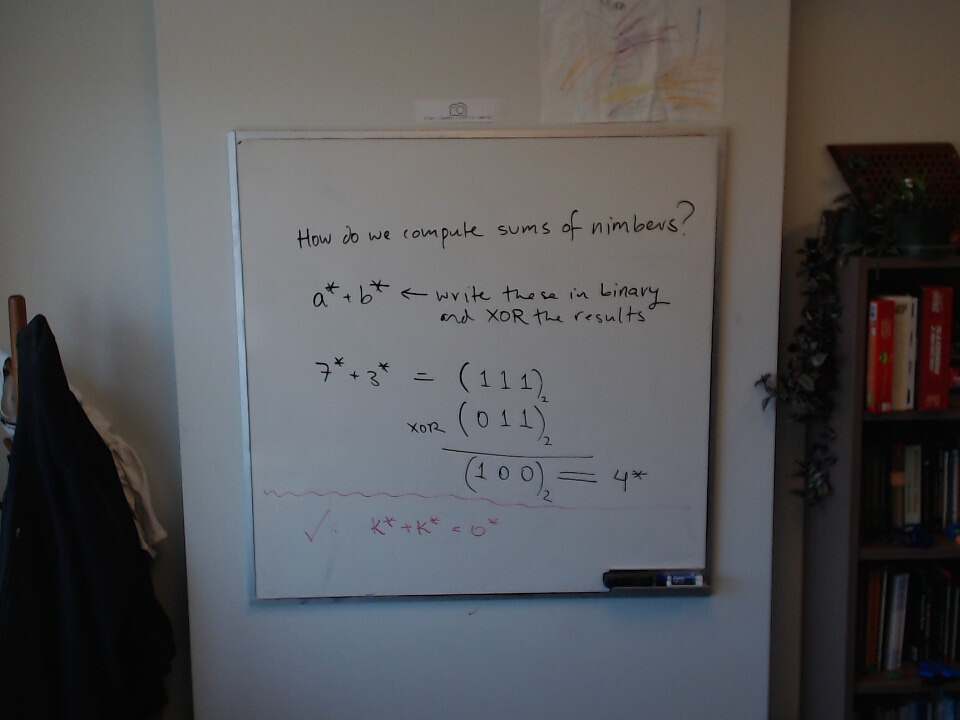 A photo of a whiteboard titled: XOR and Nimbers
