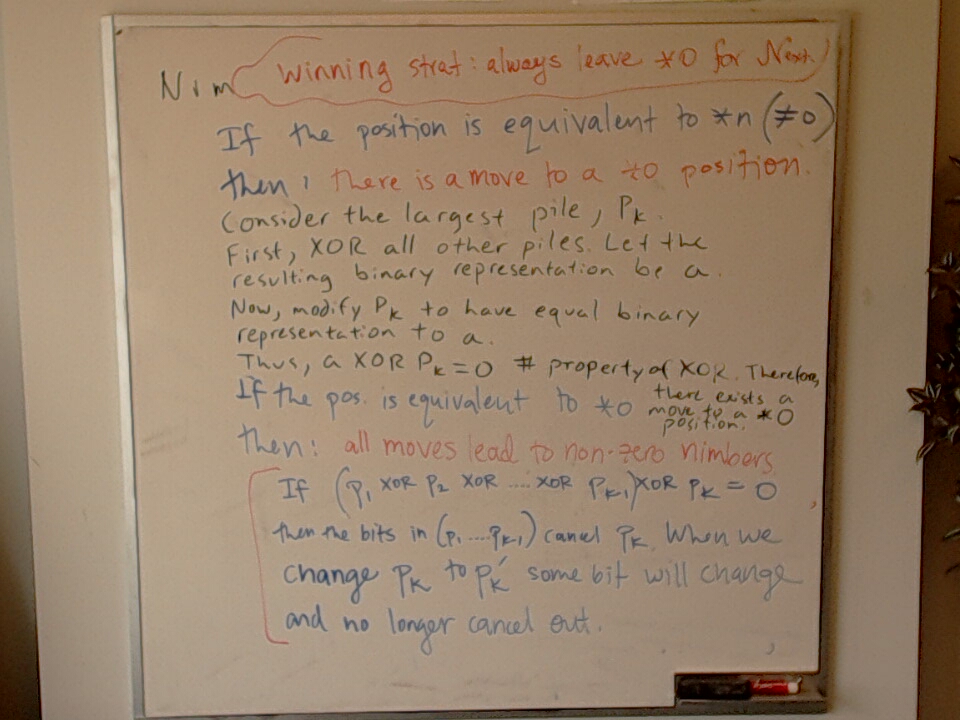A photo of a whiteboard titled: Nim Winning Strategy Lemmas