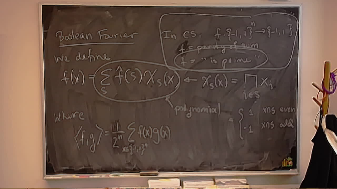 A photo of a whiteboard titled: Boolean Fourier