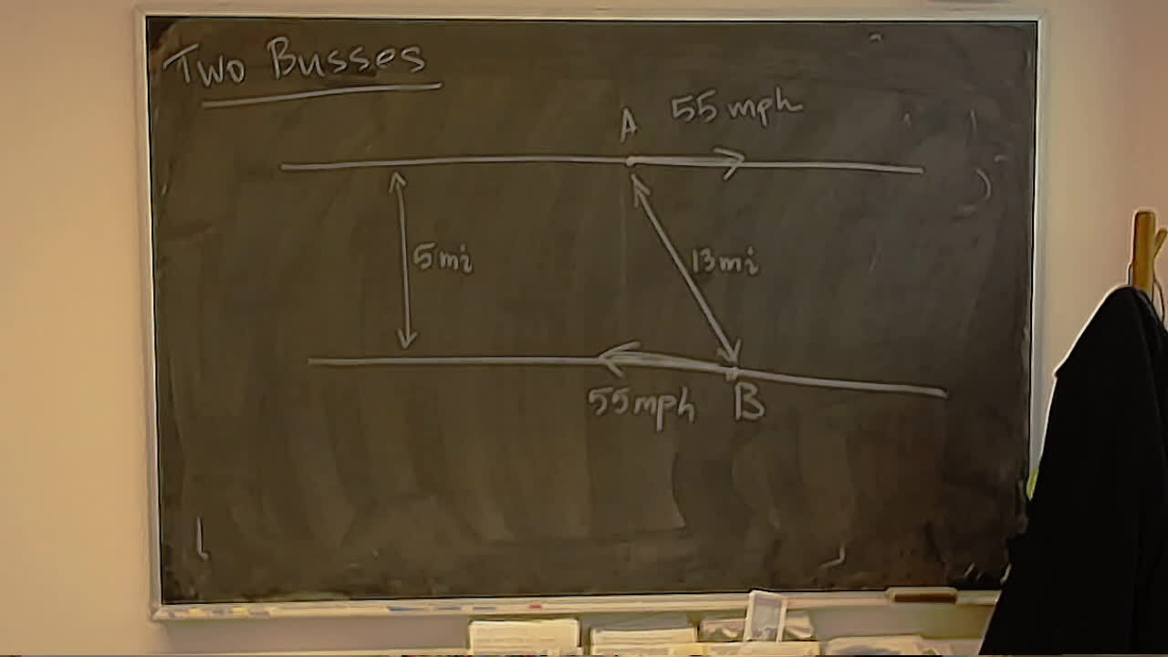 A photo of a whiteboard titled: A29: Two Busses Diagram