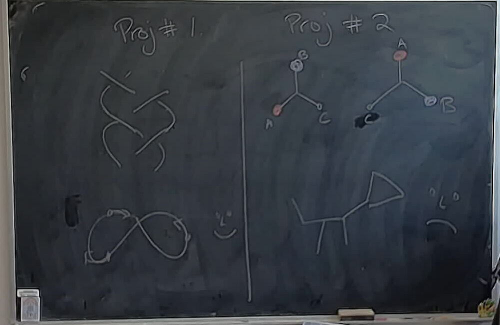 A photo of a whiteboard titled: Braids and Robots: Two Project Ideas
