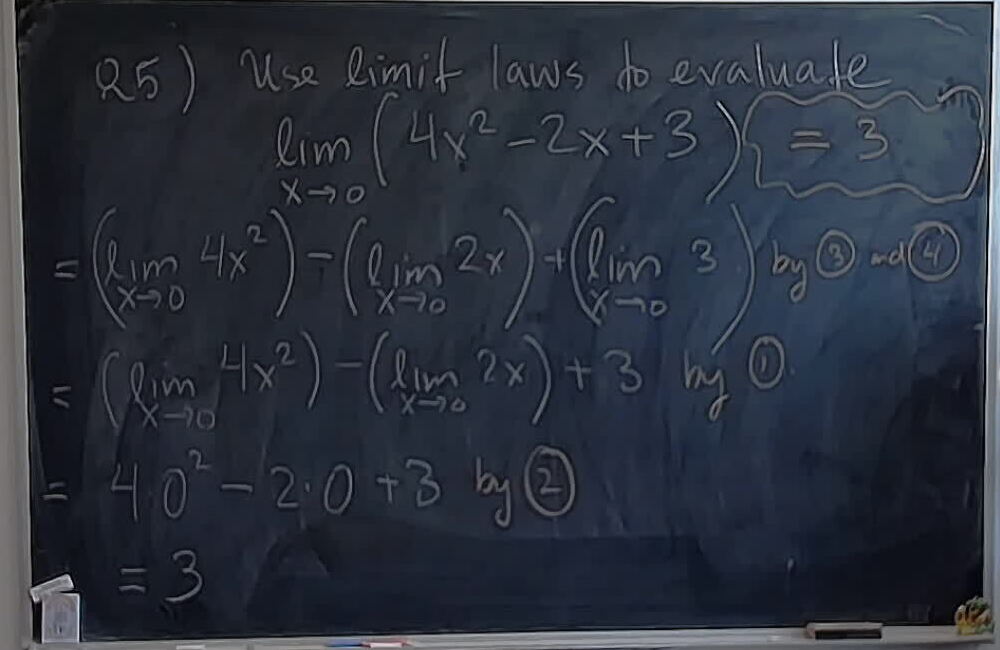 A photo of a whiteboard titled: A29: Limit Laws