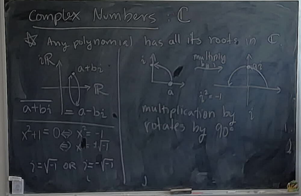 A photo of a whiteboard titled: Complex Numbers