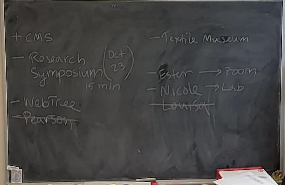 A photo of a whiteboard titled: Braiding Course: To-Do List