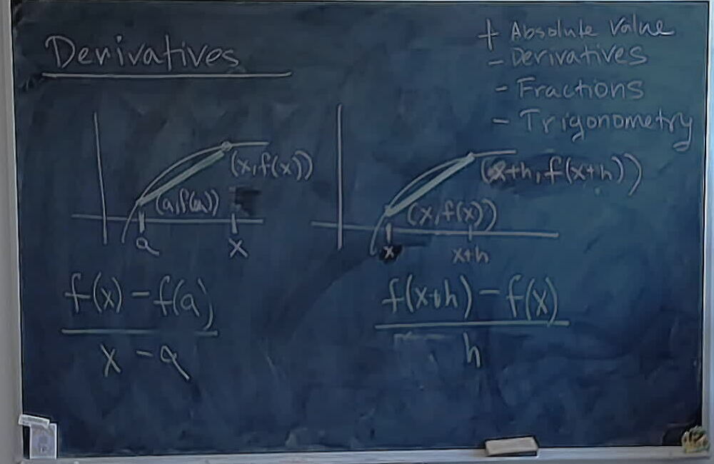 A photo of a whiteboard titled: Derivatives: Secant Lines