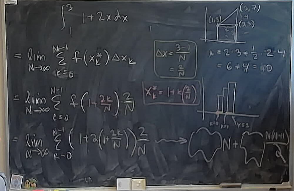 A photo of a whiteboard titled: Riemann Sum: 1 + 2x