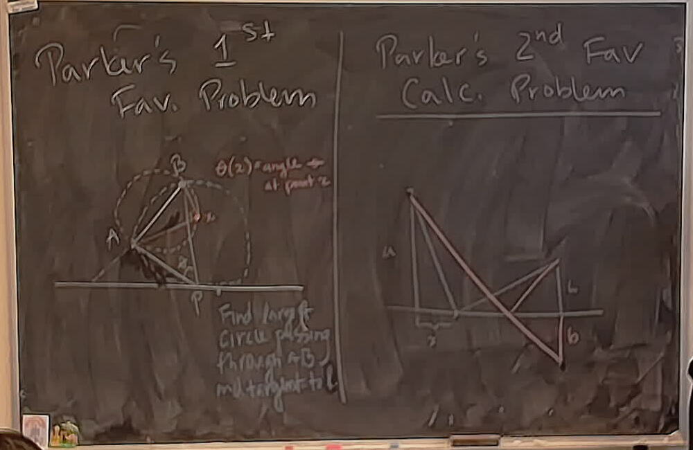 A photo of a whiteboard titled: Two Favourite Calculus Problems