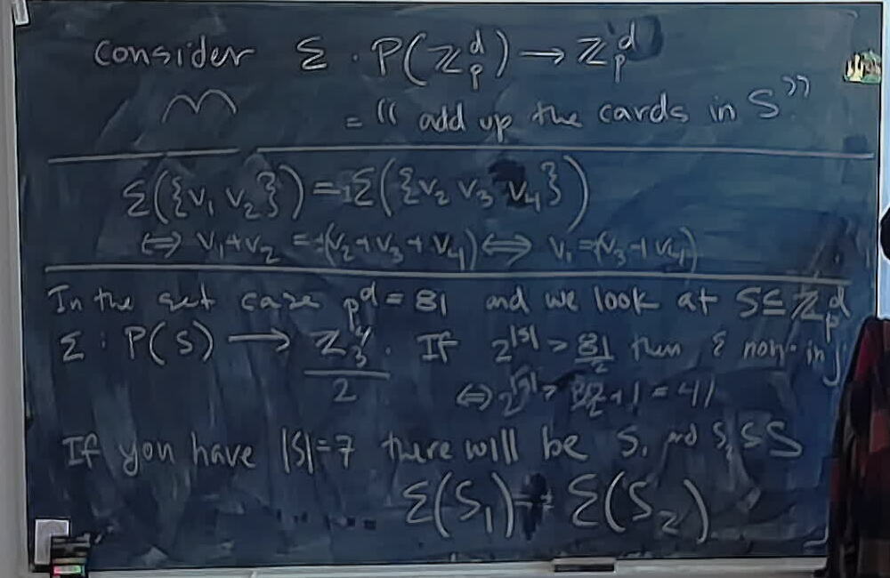 A photo of a whiteboard titled: Linear Combinations via Pigeonhole Principle