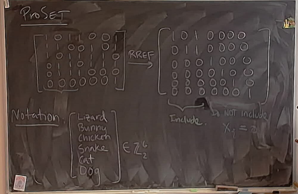 A photo of a whiteboard titled: Tricky ProSet Layout Part 2