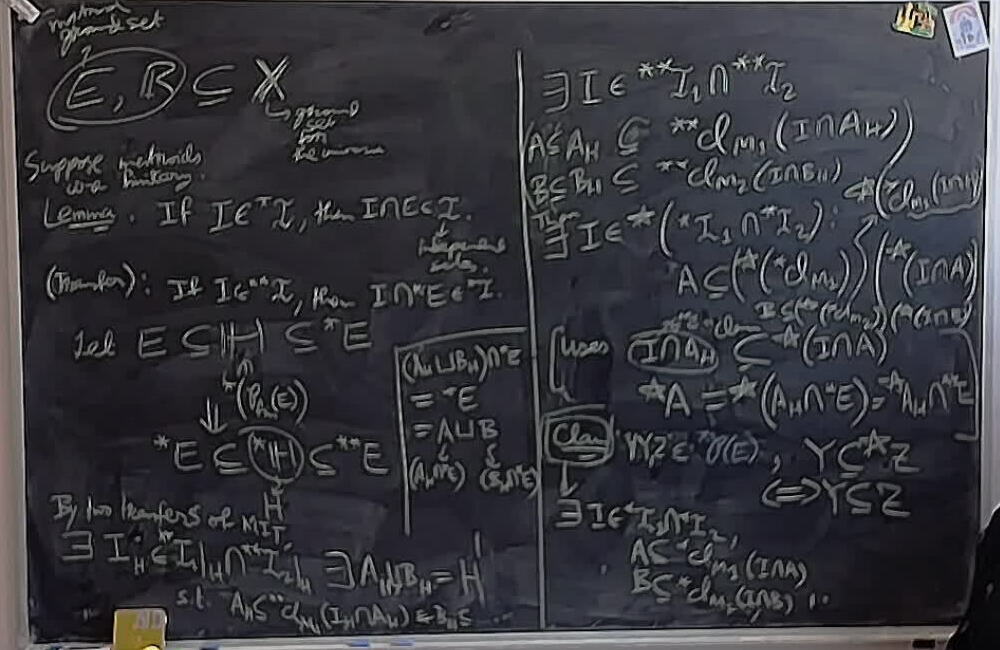 A photo of a whiteboard titled: Iterated Non-Standard Extension: Transferring the Matroid Intersection Theorem
