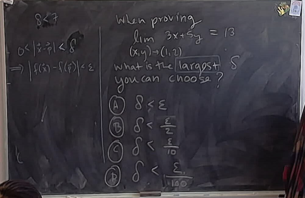 A photo of a whiteboard titled: Multiple Choice Delta-Epsilon
