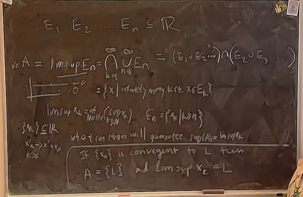 A photo of a whiteboard titled: limsup of Sets and Sequences